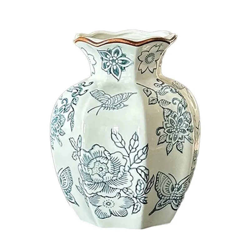 Blue and White Porcelain Vase - Retro Ceramic Flower Arrangement Ornament - High-End Niche Home Decoration - Ceramic Flower Vessel - Medieval Style thumbnail 5