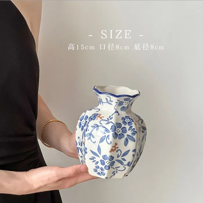 Blue and White Porcelain Vase - Retro Ceramic Flower Arrangement Ornament - High-End Niche Home Decoration - Ceramic Flower Vessel - Medieval Style thumbnail 9