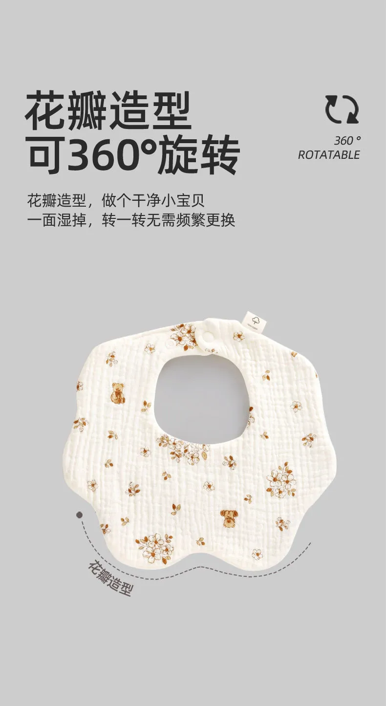 Soft Cotton Baby Bibs 360 Degree Rotating - 6 Layer Gauze, Adjustable Snap Buttons, Infant and Toddler Saliva Towel, Class A Material showcase 10