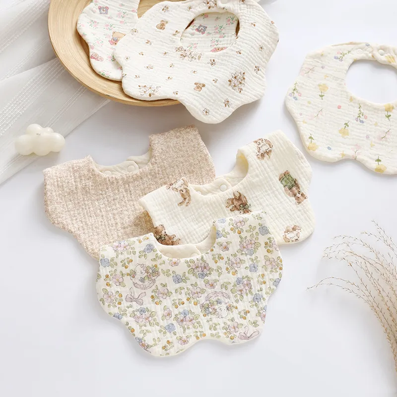 Soft Cotton Baby Bibs 360 Degree Rotating - 6 Layer Gauze, Adjustable Snap Buttons, Infant and Toddler Saliva Towel, Class A Material thumbnail 2