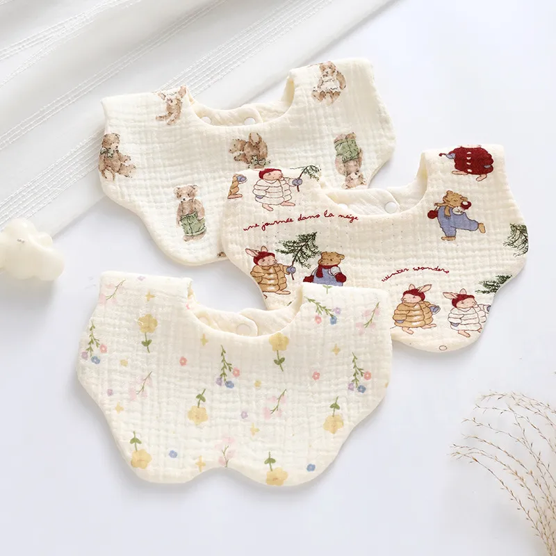 Soft Cotton Baby Bibs 360 Degree Rotating - 6 Layer Gauze, Adjustable Snap Buttons, Infant and Toddler Saliva Towel, Class A Material thumbnail 3