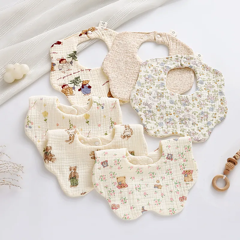 Soft Cotton Baby Bibs 360 Degree Rotating - 6 Layer Gauze, Adjustable Snap Buttons, Infant and Toddler Saliva Towel, Class A Material thumbnail 4