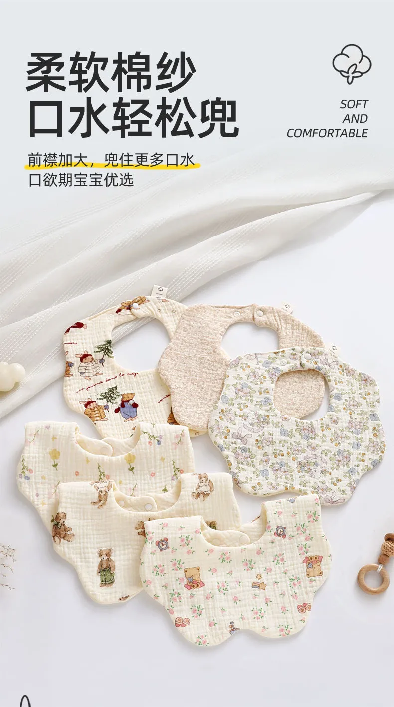 Soft Cotton Baby Bibs 360 Degree Rotating - 6 Layer Gauze, Adjustable Snap Buttons, Infant and Toddler Saliva Towel, Class A Material showcase 5