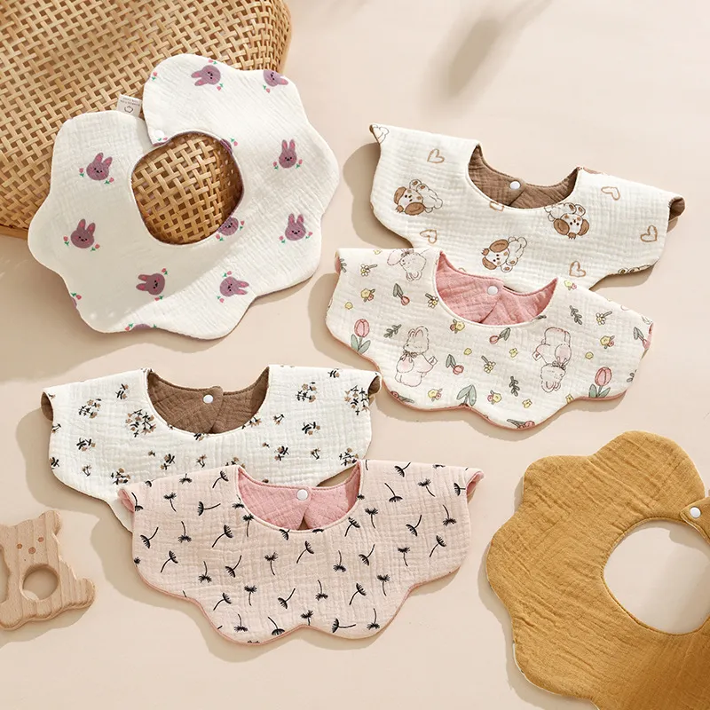 Baby Bibs 360 Degree Rotating Cotton Gauze Saliva Towel - Waterproof, Double-Sided, Korean Style Ins Design for Infants and Toddlers thumbnail 2