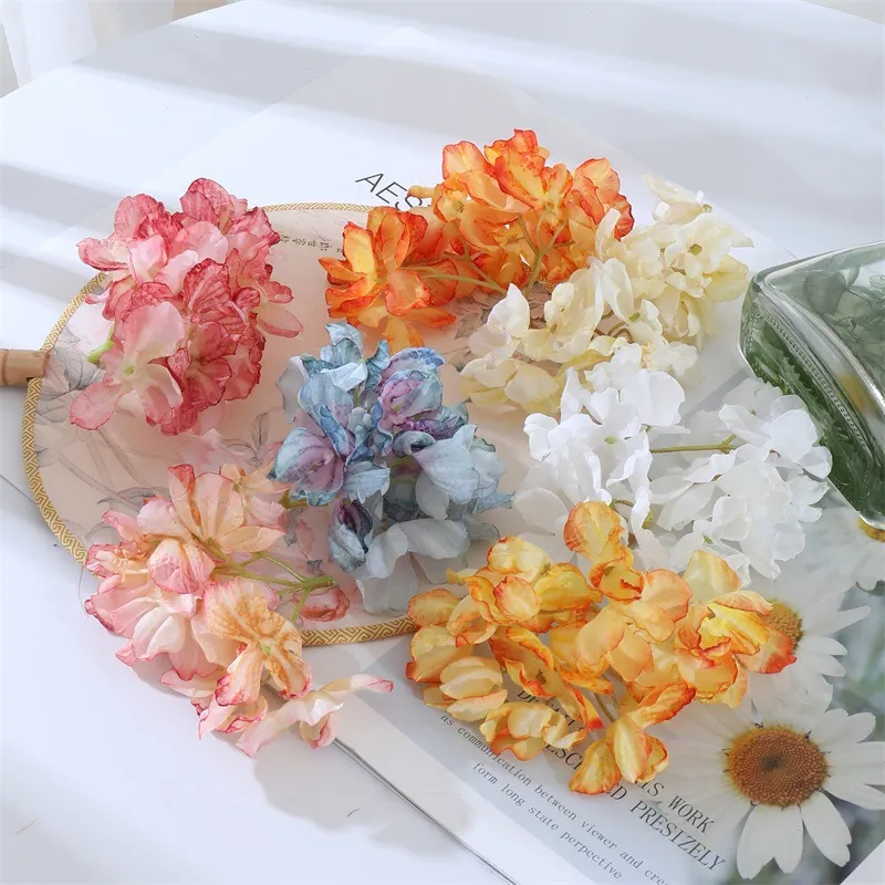 Artificial Hydrangea Flowers for Crafts - Burnt Edge Silk Hydrangeas for DIY Projects, Hair Accessories, Hanfu Matching, Home Decoration, Wedding Decor showcase 1