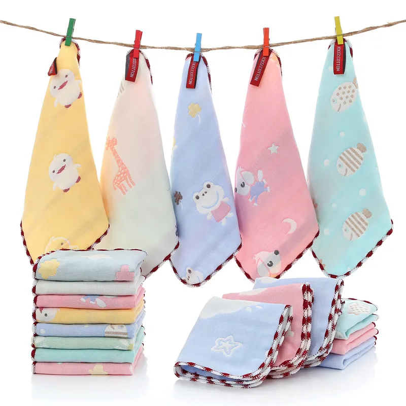 Soft Cotton Baby Face Towels - 6-Layer Gauze Small Square Towels for Newborns, Infants, Toddlers - Absorbent Handkerchiefs for Kindergarten and Daily Use thumbnail 1
