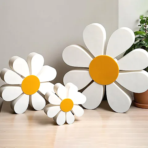 Daisy Wooden Ornaments 3D Set - Yellow and White Flower Home Decor - Cross-Border Wooden Crafts for Living Room, Bedroom, Office Decoration