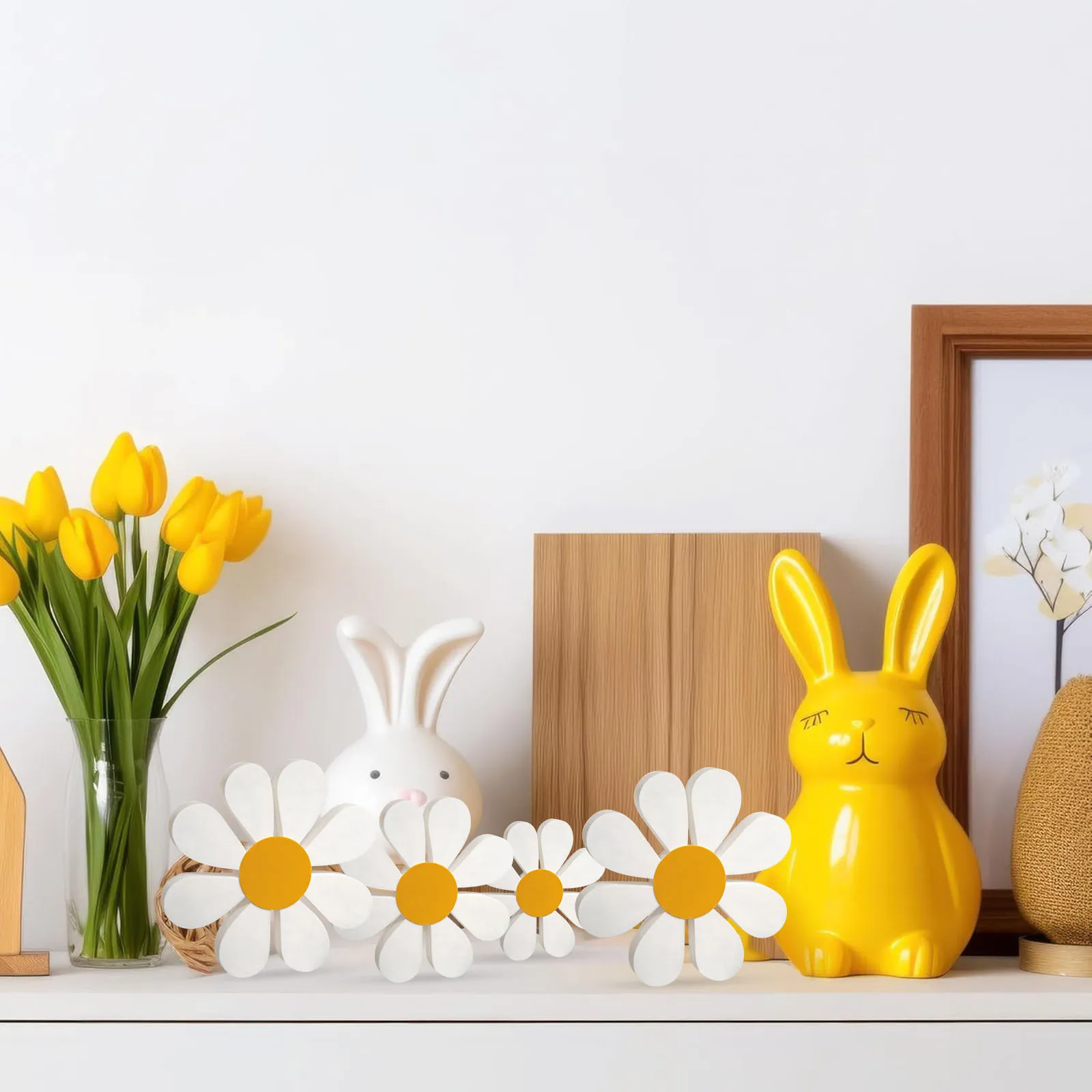 Daisy Wooden Ornaments 3D Set - Yellow and White Flower Home Decor - Cross-Border Wooden Crafts for Living Room, Bedroom, Office Decoration thumbnail 3