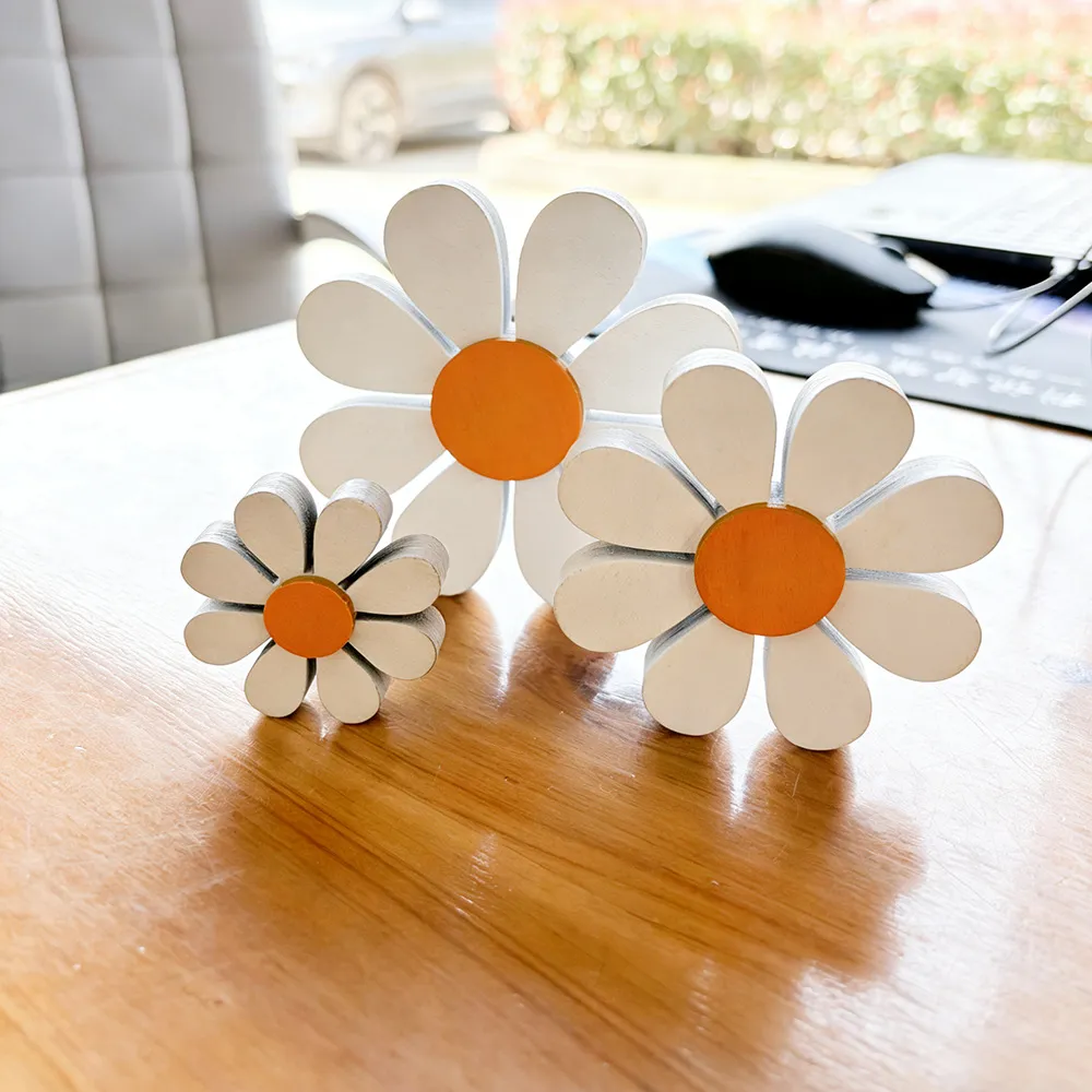 Daisy Wooden Ornaments 3D Set - Yellow and White Flower Home Decor - Cross-Border Wooden Crafts for Living Room, Bedroom, Office Decoration showcase 1