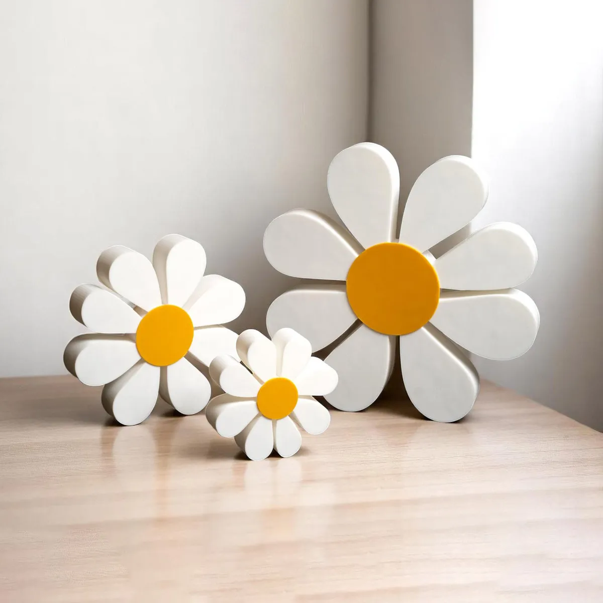 Daisy Wooden Ornaments 3D Set - Yellow and White Flower Home Decor - Cross-Border Wooden Crafts for Living Room, Bedroom, Office Decoration showcase 5