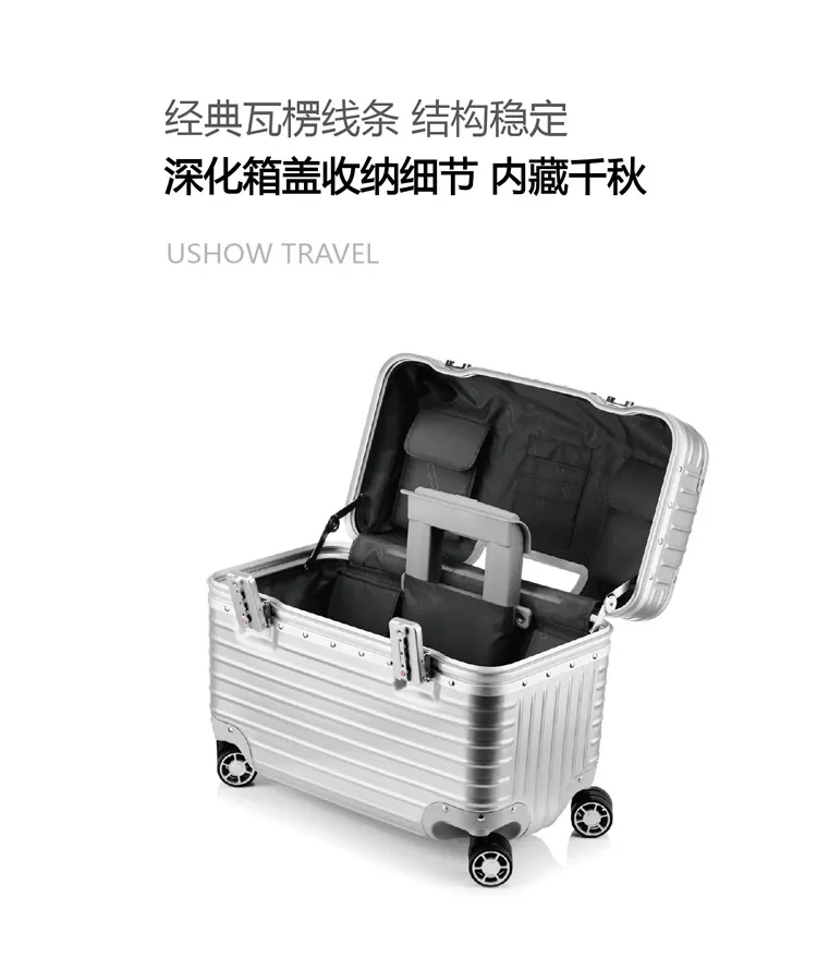 18-Inch Aluminum Frame Luggage Trolley Case - Captain Box Aviation Boarding Suitcase with Universal Wheels - Fashion Photography Travel for Men & Women showcase 19