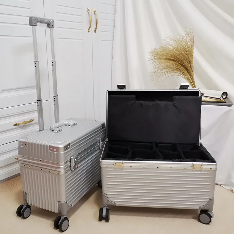 18-Inch Aluminum Frame Luggage Trolley Case - Captain Box Aviation Boarding Suitcase with Universal Wheels - Fashion Photography Travel for Men & Women thumbnail 10