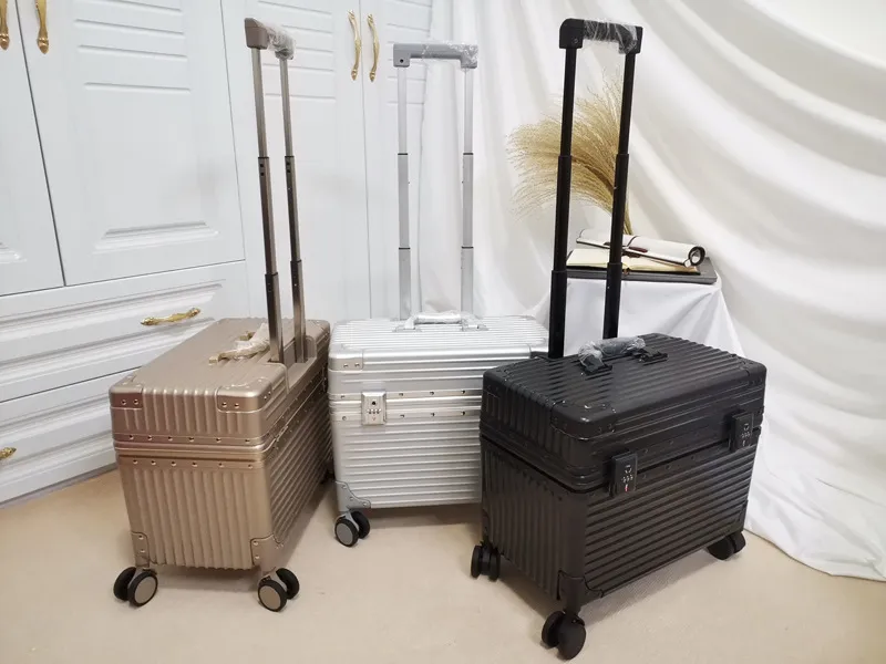 18-Inch Aluminum Frame Luggage Trolley Case - Captain Box Aviation Boarding Suitcase with Universal Wheels - Fashion Photography Travel for Men & Women showcase 11