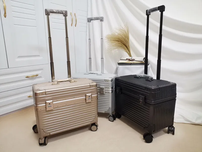 18-Inch Aluminum Frame Luggage Trolley Case - Captain Box Aviation Boarding Suitcase with Universal Wheels - Fashion Photography Travel for Men & Women showcase 12