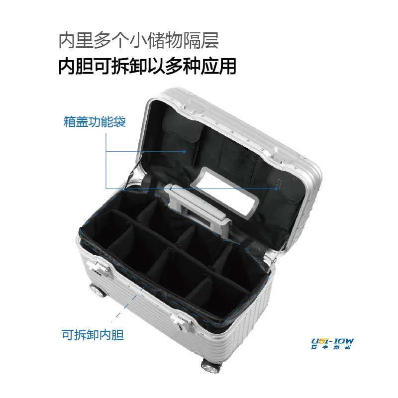 18-Inch Aluminum Frame Luggage Trolley Case - Captain Box Aviation Boarding Suitcase with Universal Wheels - Fashion Photography Travel for Men & Women thumbnail 4