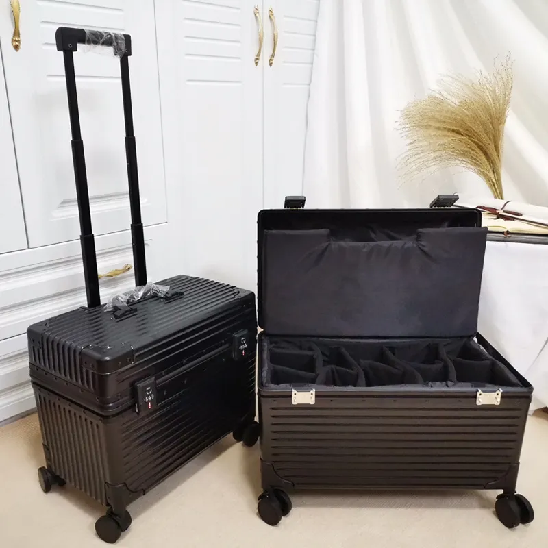 18-Inch Aluminum Frame Luggage Trolley Case - Captain Box Aviation Boarding Suitcase with Universal Wheels - Fashion Photography Travel for Men & Women thumbnail 7