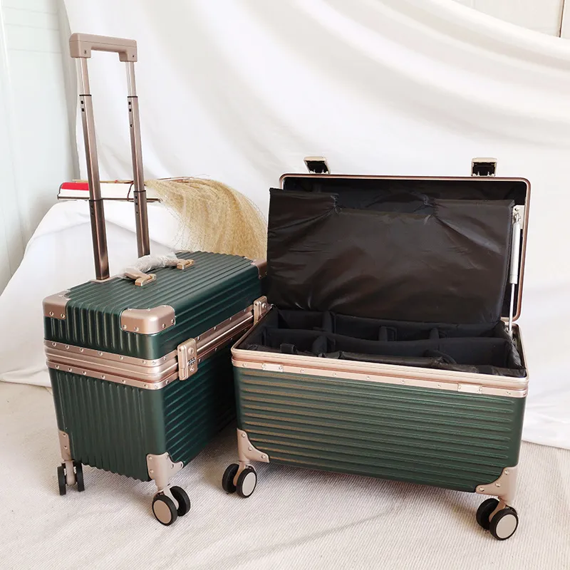 18-Inch Aluminum Frame Luggage Trolley Case - Captain Box Aviation Boarding Suitcase with Universal Wheels - Fashion Photography Travel for Men & Women thumbnail 8