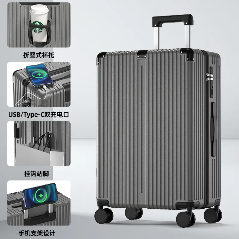 Durable Leather Suitcase for Students & Travelers - Universal Wheel Trolley, Password Lock, Fashionable Travel Luggage, Boarding Case for Men & Women thumbnail 9