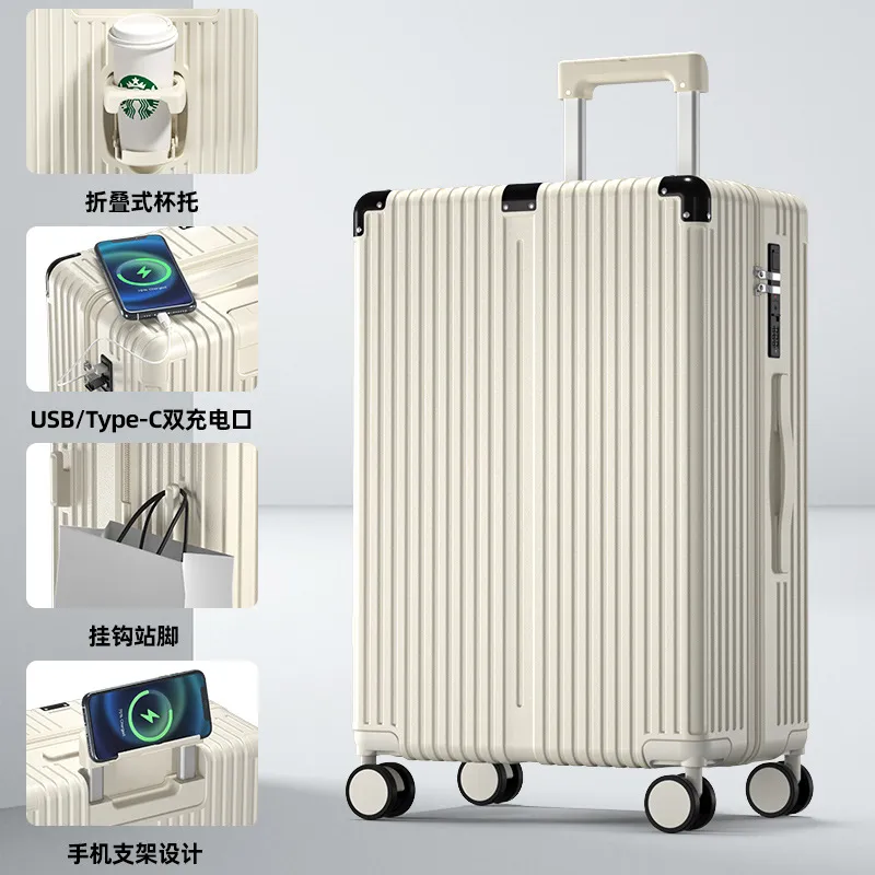 Durable Leather Suitcase for Students & Travelers - Universal Wheel Trolley, Password Lock, Fashionable Travel Luggage, Boarding Case for Men & Women thumbnail 6