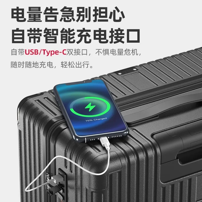 Durable Leather Suitcase for Students & Travelers - Universal Wheel Trolley, Password Lock, Fashionable Travel Luggage, Boarding Case for Men & Women thumbnail 4