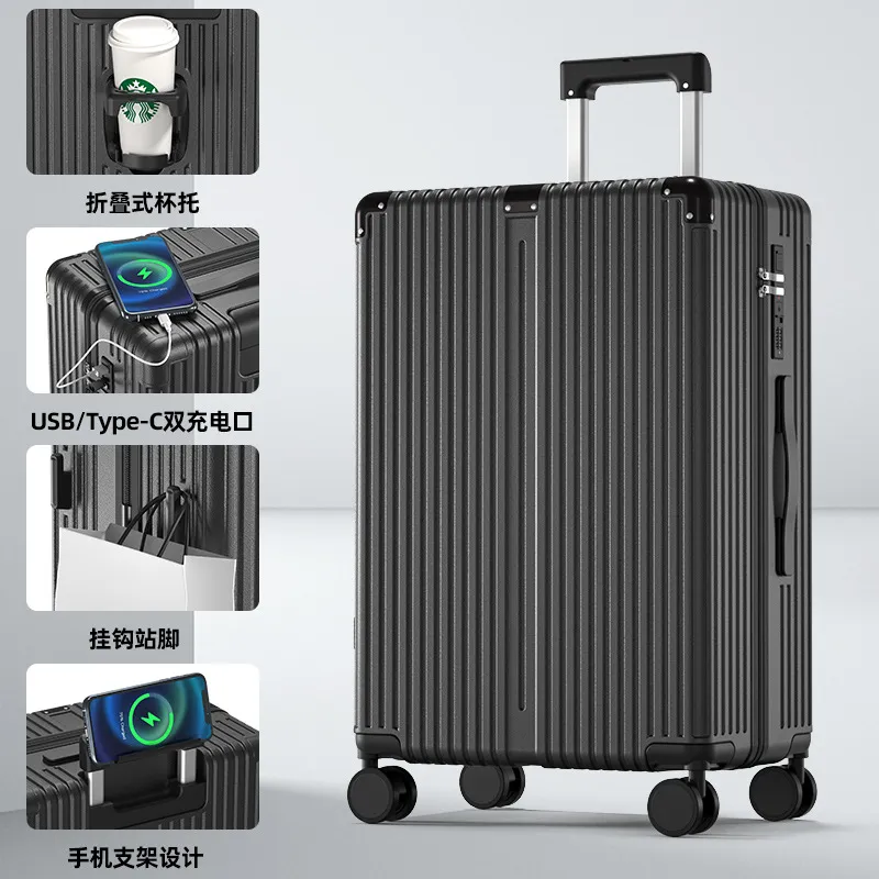 Durable Leather Suitcase for Students & Travelers - Universal Wheel Trolley, Password Lock, Fashionable Travel Luggage, Boarding Case for Men & Women thumbnail 8