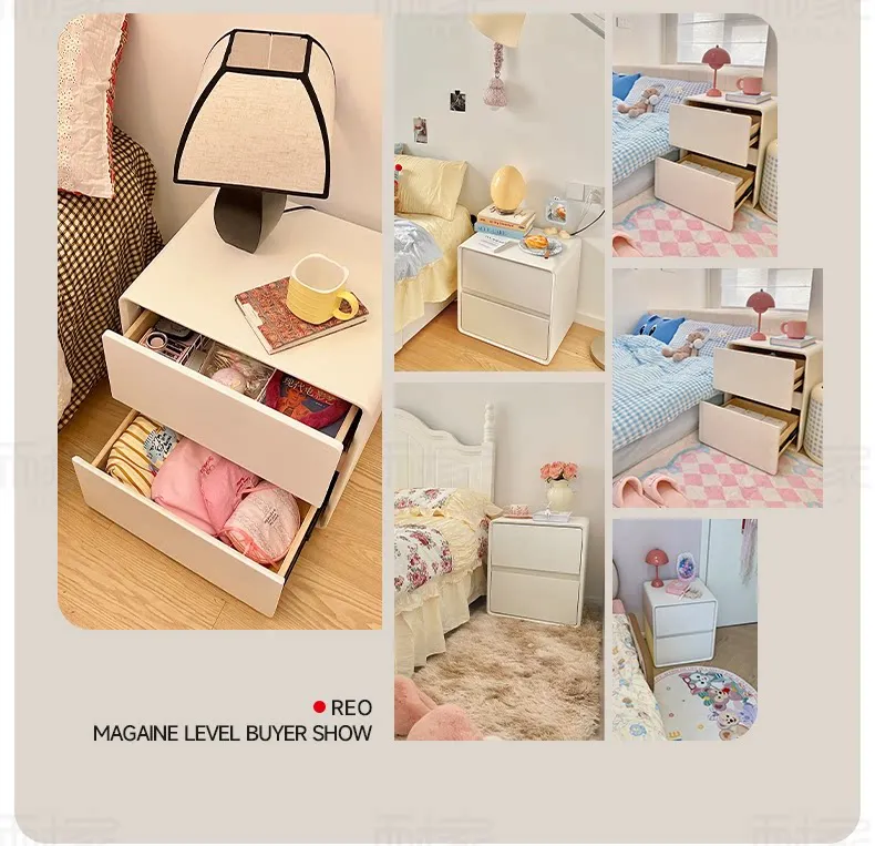 Modern Cream Bedside Table Solid Wood Nightstand - Luxury High-End Small Bedroom Storage Cabinet for Home Decor 2025 New Design showcase 2