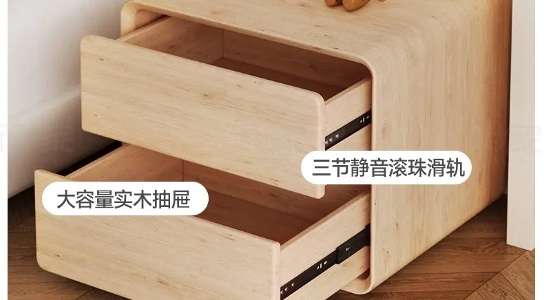Modern Cream Bedside Table Solid Wood Nightstand - Luxury High-End Small Bedroom Storage Cabinet for Home Decor 2025 New Design showcase 12