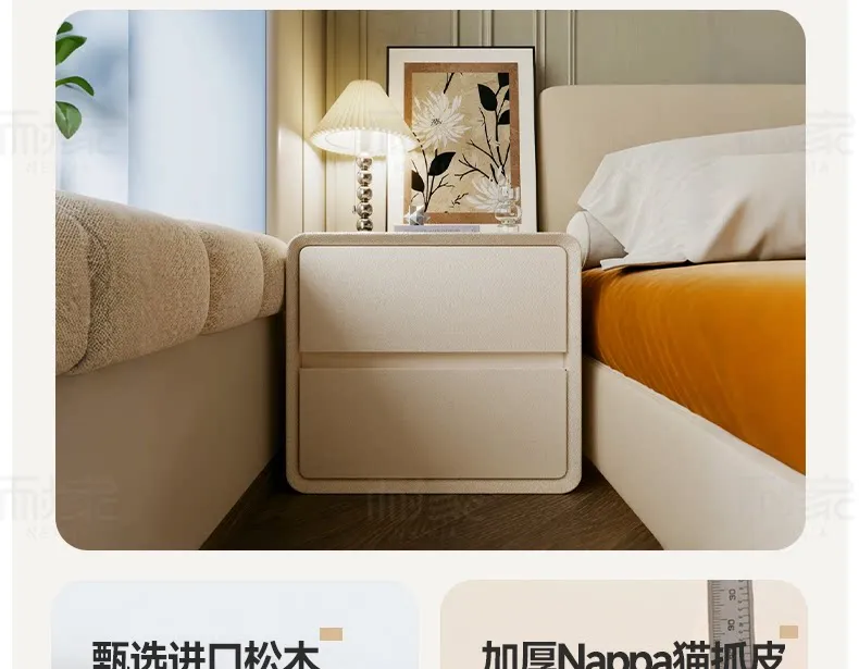 Modern Cream Bedside Table Solid Wood Nightstand - Luxury High-End Small Bedroom Storage Cabinet for Home Decor 2025 New Design showcase 8