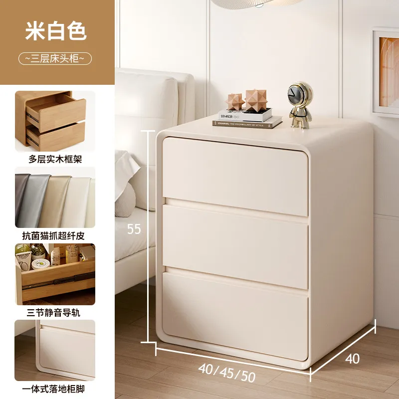 Modern Cream Bedside Table Solid Wood Nightstand - Luxury High-End Small Bedroom Storage Cabinet for Home Decor 2025 New Design thumbnail 7