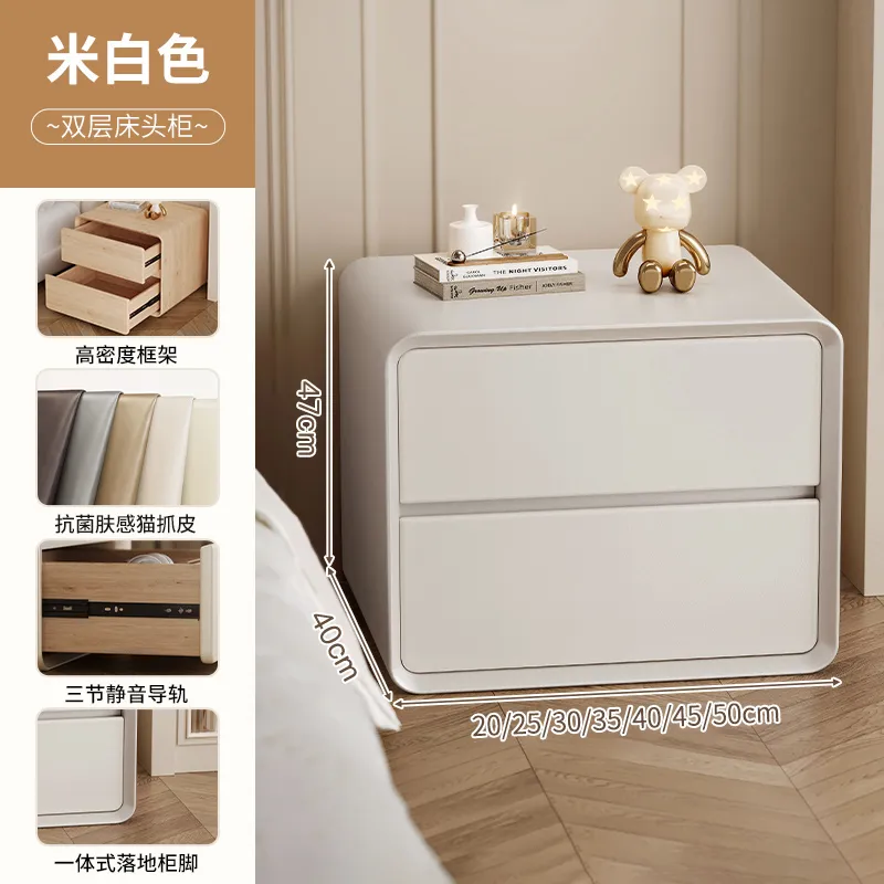 Modern Cream Bedside Table Solid Wood Nightstand - Luxury High-End Small Bedroom Storage Cabinet for Home Decor 2025 New Design thumbnail 6