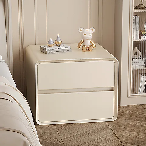 Modern Cream Bedside Table Solid Wood Nightstand - Luxury High-End Small Bedroom Storage Cabinet for Home Decor 2025 New Design