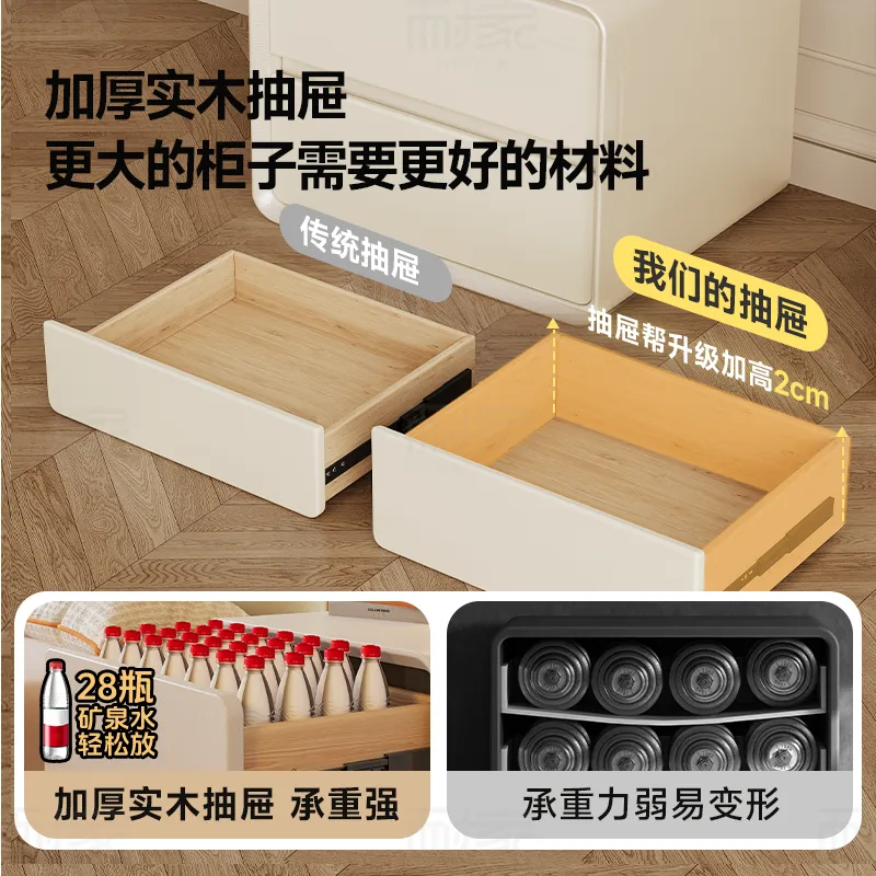 Modern Cream Bedside Table Solid Wood Nightstand - Luxury High-End Small Bedroom Storage Cabinet for Home Decor 2025 New Design thumbnail 3