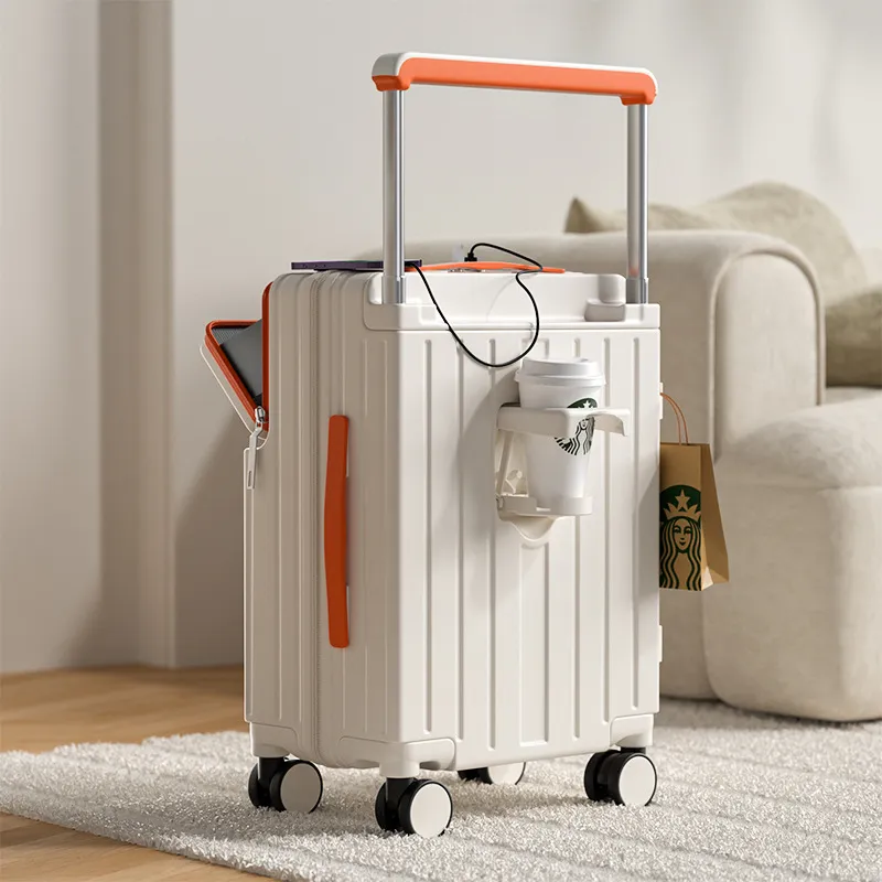 20-inch Expandable Rolling Luggage Suitcase with Cup Holder - Multifunctional Carry-on Spinner for Men and Women - Front Opening Travel Boarding Box with Password Lock thumbnail 7