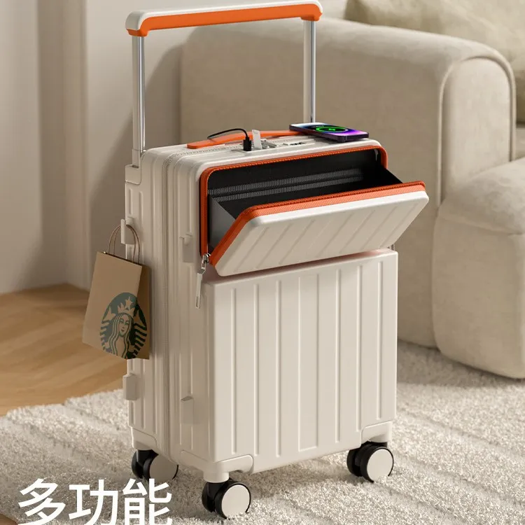 20-inch Expandable Rolling Luggage Suitcase with Cup Holder - Multifunctional Carry-on Spinner for Men and Women - Front Opening Travel Boarding Box with Password Lock thumbnail 4