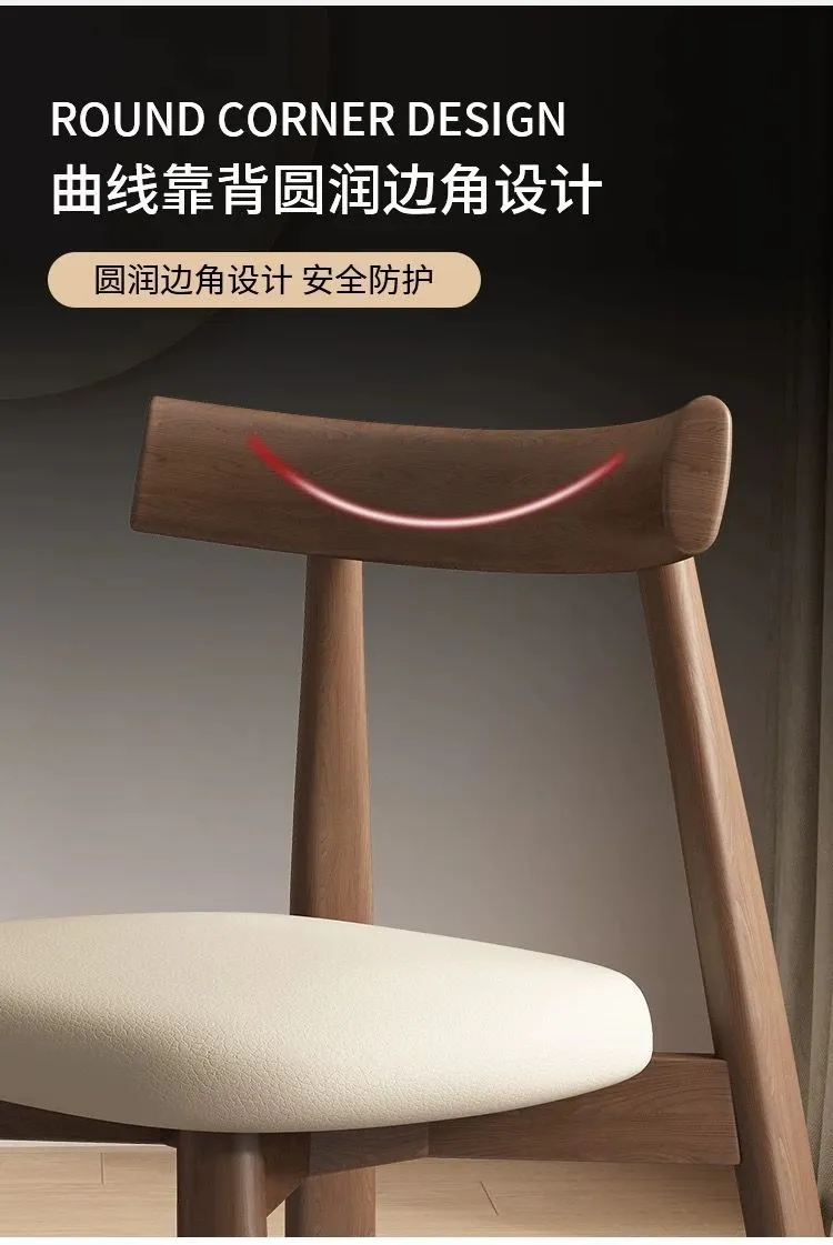 Modern Nordic Solid Wood Dining Chair with Backrest - Light Luxury Style for Home, Hotel, Restaurant, and Bar - Black Paddle Design showcase 9