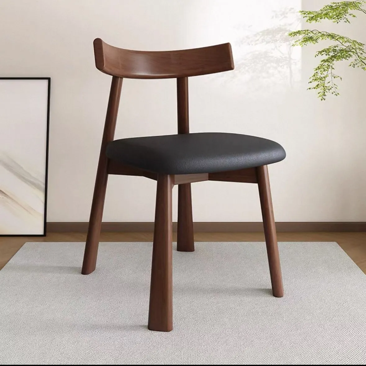 Modern Nordic Solid Wood Dining Chair with Backrest - Light Luxury Style for Home, Hotel, Restaurant, and Bar - Black Paddle Design thumbnail 7