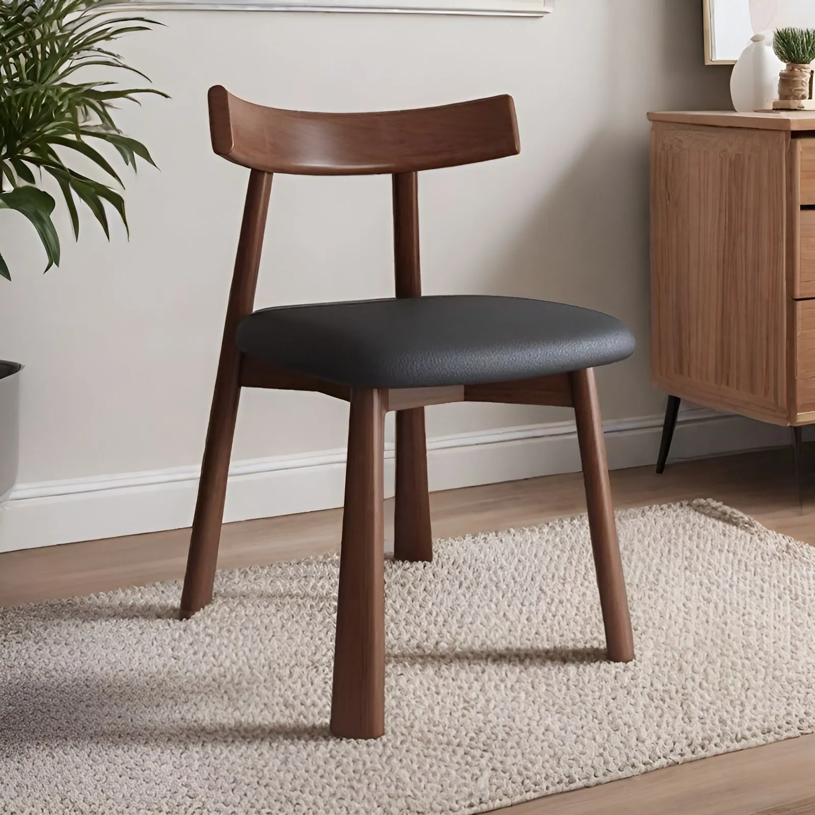 Modern Nordic Solid Wood Dining Chair with Backrest - Light Luxury Style for Home, Hotel, Restaurant, and Bar - Black Paddle Design thumbnail 4