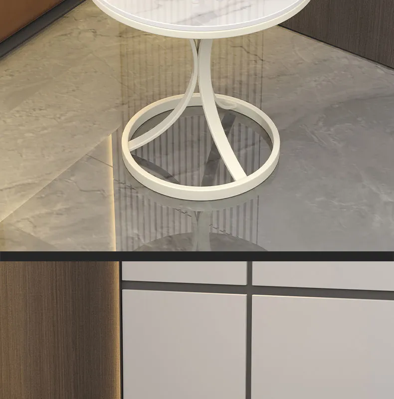 Modern Minimalist Round Coffee Table - Light Luxury Slate Sofa Side Table for Balcony, Living Room, Small Spaces - Movable Accent Table showcase 20