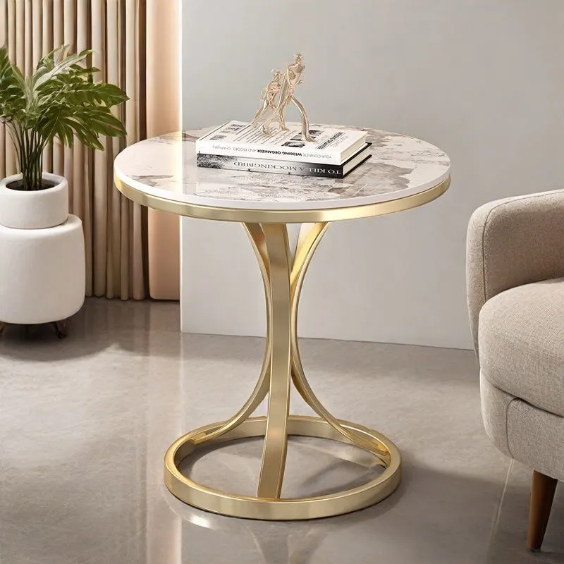 Modern Minimalist Round Coffee Table - Light Luxury Slate Sofa Side Table for Balcony, Living Room, Small Spaces - Movable Accent Table thumbnail 6