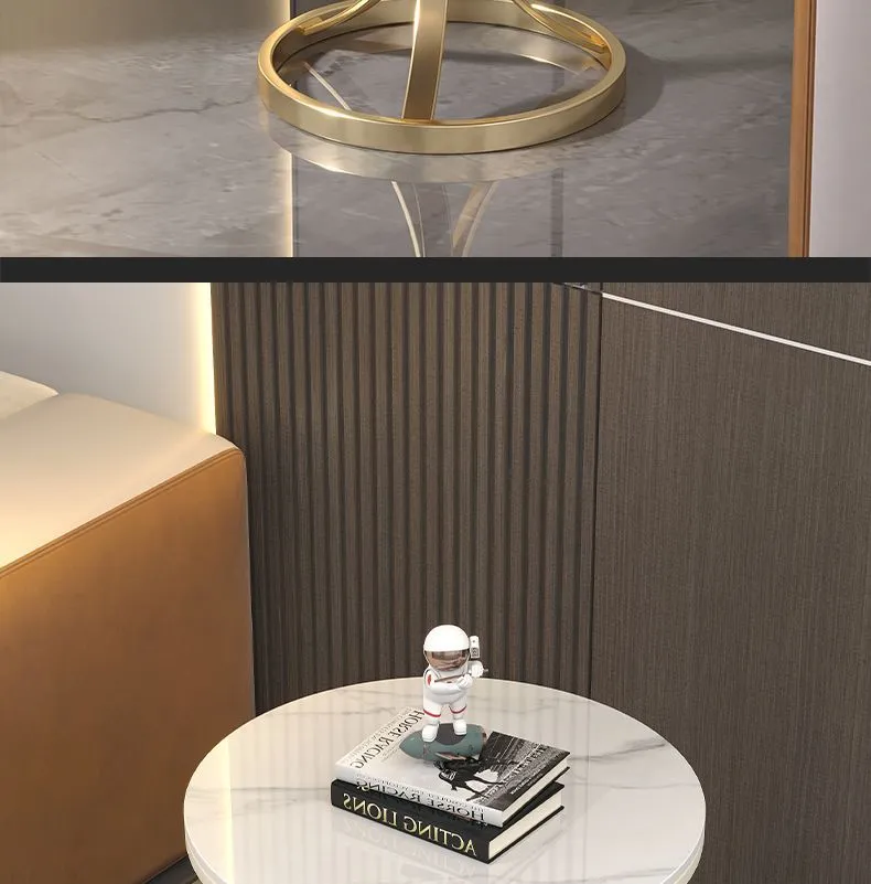 Modern Minimalist Round Coffee Table - Light Luxury Slate Sofa Side Table for Balcony, Living Room, Small Spaces - Movable Accent Table showcase 19