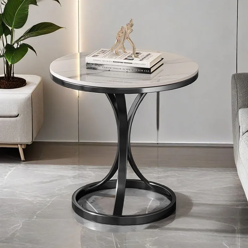 Modern Minimalist Round Coffee Table - Light Luxury Slate Sofa Side Table for Balcony, Living Room, Small Spaces - Movable Accent Table thumbnail 1