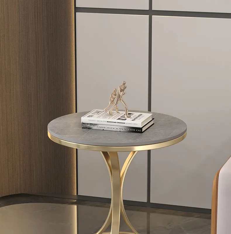 Modern Minimalist Round Coffee Table - Light Luxury Slate Sofa Side Table for Balcony, Living Room, Small Spaces - Movable Accent Table showcase 18