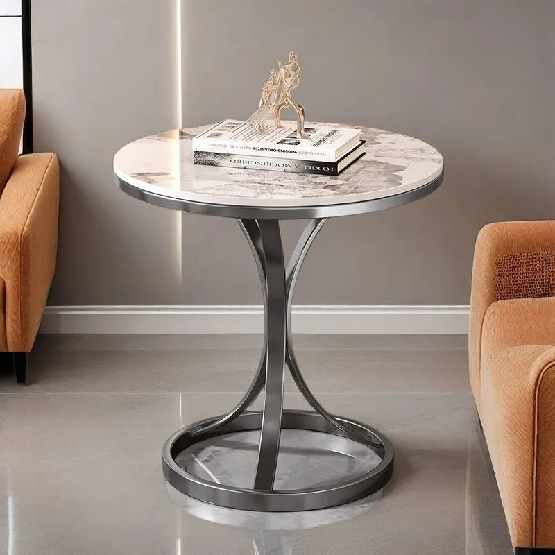 Modern Minimalist Round Coffee Table - Light Luxury Slate Sofa Side Table for Balcony, Living Room, Small Spaces - Movable Accent Table thumbnail 7