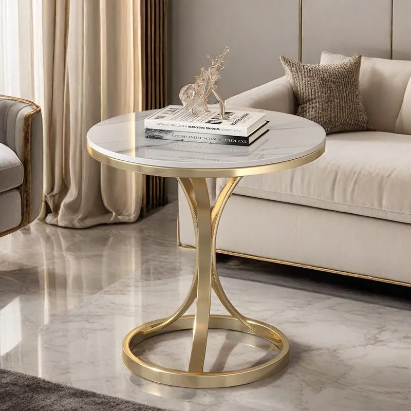 Modern Minimalist Round Coffee Table - Light Luxury Slate Sofa Side Table for Balcony, Living Room, Small Spaces - Movable Accent Table thumbnail 3