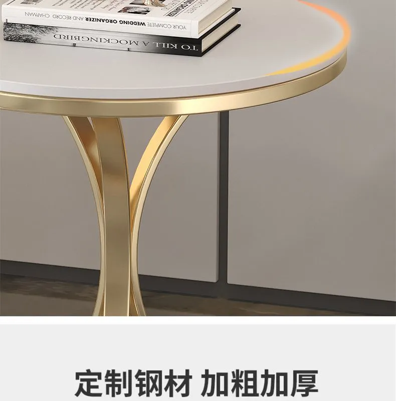 Modern Minimalist Round Coffee Table - Light Luxury Slate Sofa Side Table for Balcony, Living Room, Small Spaces - Movable Accent Table showcase 14