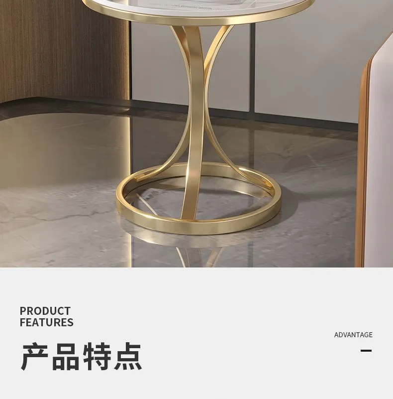 Modern Minimalist Round Coffee Table - Light Luxury Slate Sofa Side Table for Balcony, Living Room, Small Spaces - Movable Accent Table showcase 2