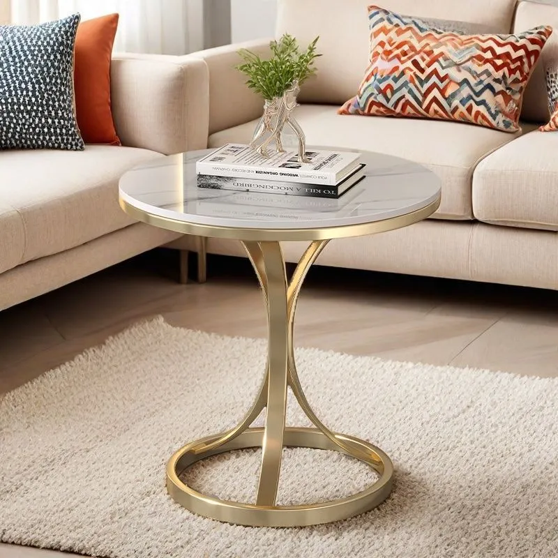 Modern Minimalist Round Coffee Table - Light Luxury Slate Sofa Side Table for Balcony, Living Room, Small Spaces - Movable Accent Table thumbnail 9