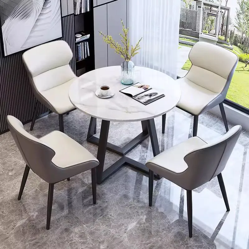 Modern Round Dining Table Set for Small Apartments - Minimalist Reception Leisure Table and Chairs Combination for Home thumbnail 4