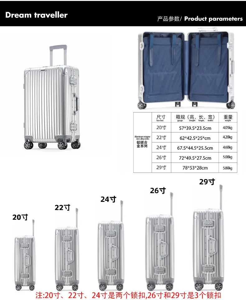 Aluminum Magnesium Alloy Trolley Suitcase 20 Inch Carry-On Luggage for Men and Women, Universal Wheels, Password Lock, Lightweight Travel Suitcase showcase 6