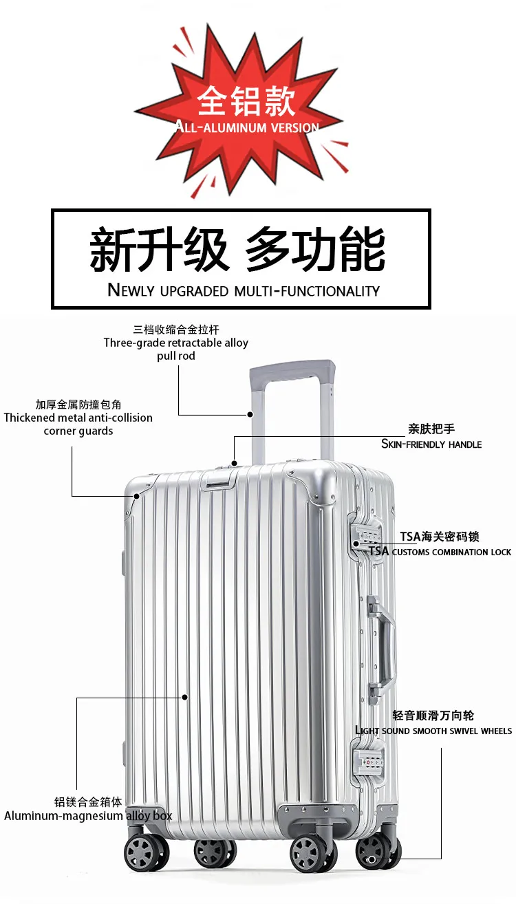Aluminum Magnesium Alloy Trolley Suitcase 20 Inch Carry-On Luggage for Men and Women, Universal Wheels, Password Lock, Lightweight Travel Suitcase showcase 10